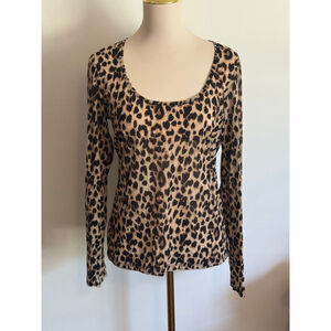 Women's Victoria's Secret L Leopard Print Long Sleeve Tee Brown Black